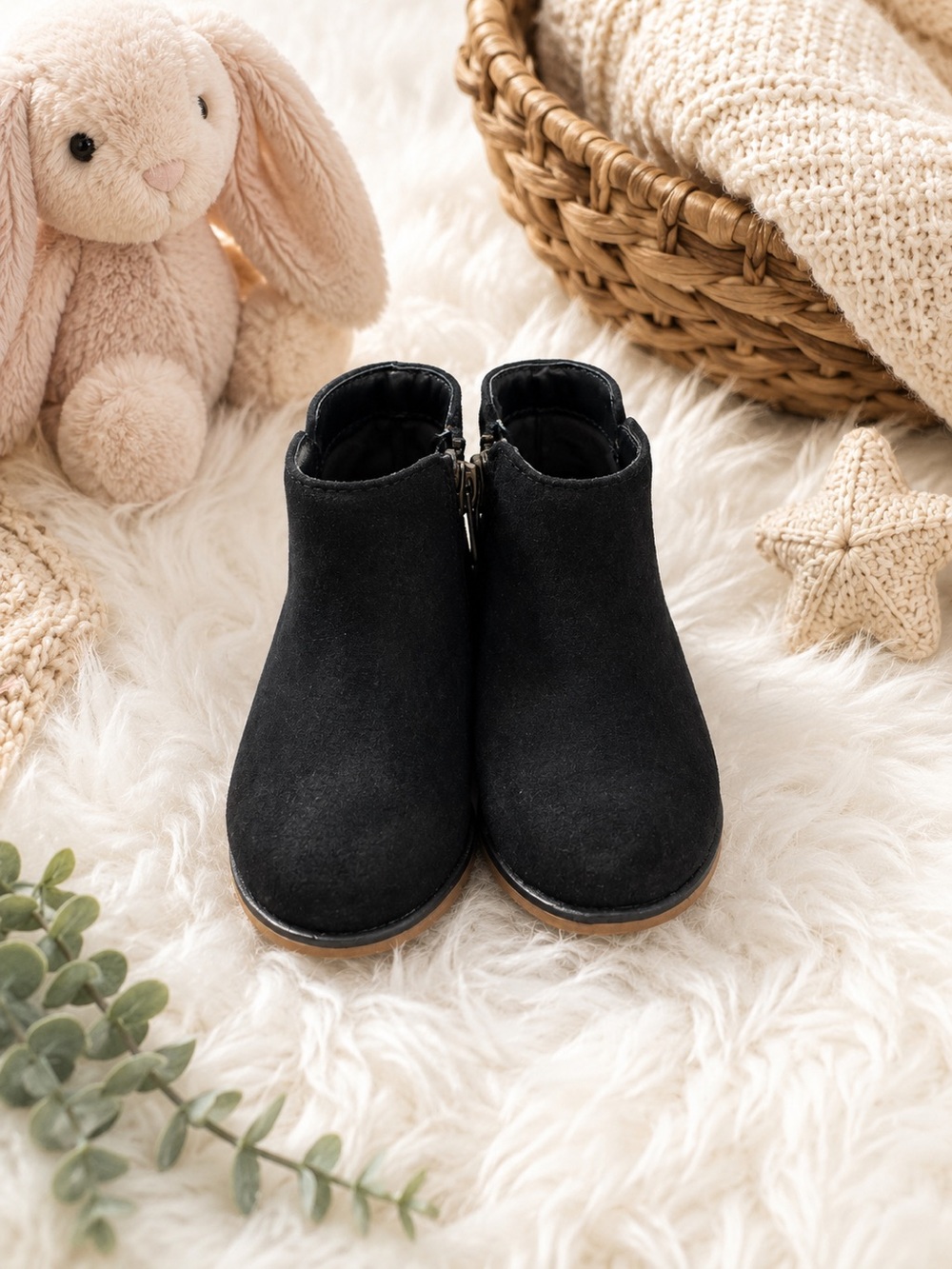 Cat & Jack Black Toddler Ankle Boots Size 5 Side Zip Faux Suede